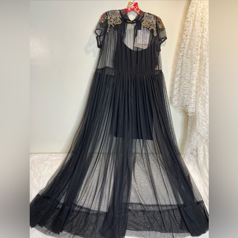 Free People Bali Keeper Of Secret Embellished Beaded Mesh Maxi Dress Set L - Picture 6 of 11